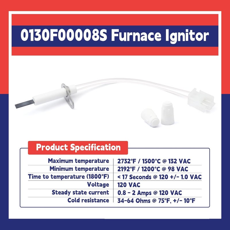 Dusledel 0130F00008S Furnace Ignitors Replacement for Goodman Furnace Hot Surface Ignitors Upgraded Heater Igniters Replace 0130f00008 0130f00008s1 789-707A1 SSN084KS - Image 2